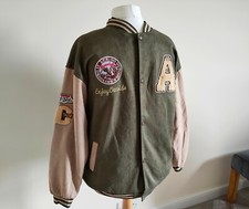 Classic KHAKI Green Varsity Jacket Men Fashion Suede College Baseball Size S - L