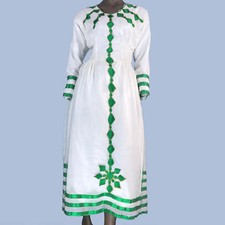 Ethiopian Dress, Traditional Habesha clothes, 100 cotton, green embroidery