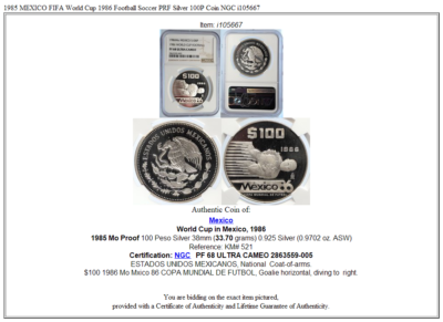 1985 MEXICO FIFA World Cup 1986 Football Soccer PRF Silver 100P