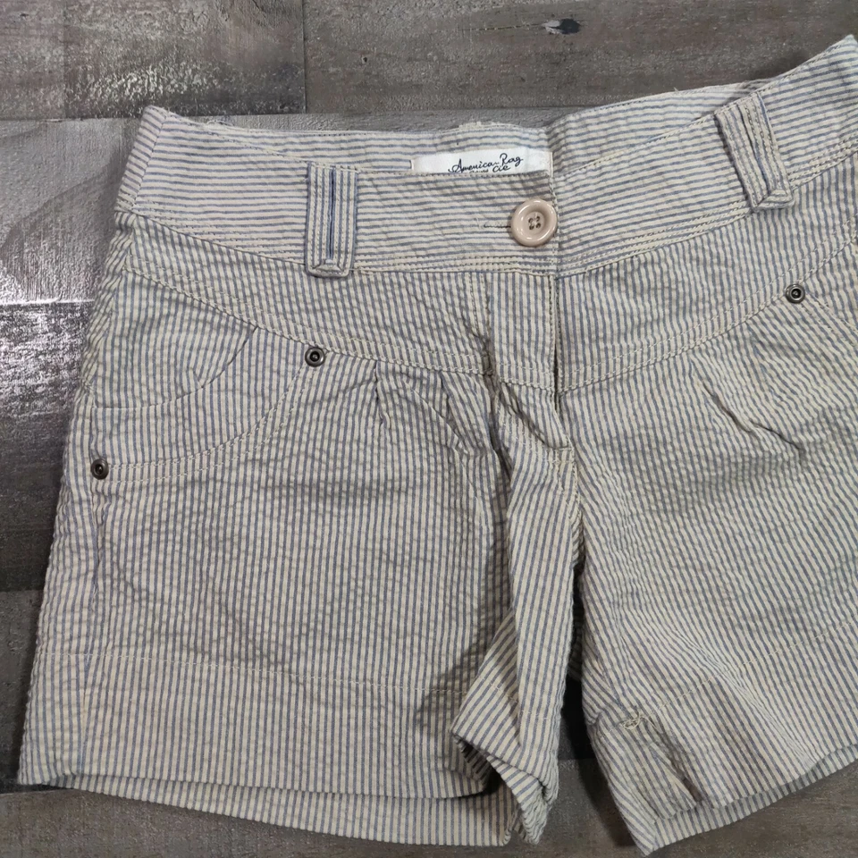 Pantalones Cortos American Rag Cie Para Mujer 3 Beige Azul Novio Tiro Bajo Rayas Informales Foto 4 de 4
