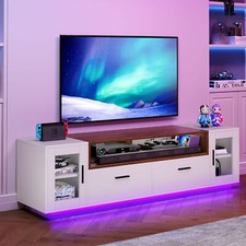 Modern TV Stand for 75 inch TV Entertainment Center w/ Power Outlet & LED Lights