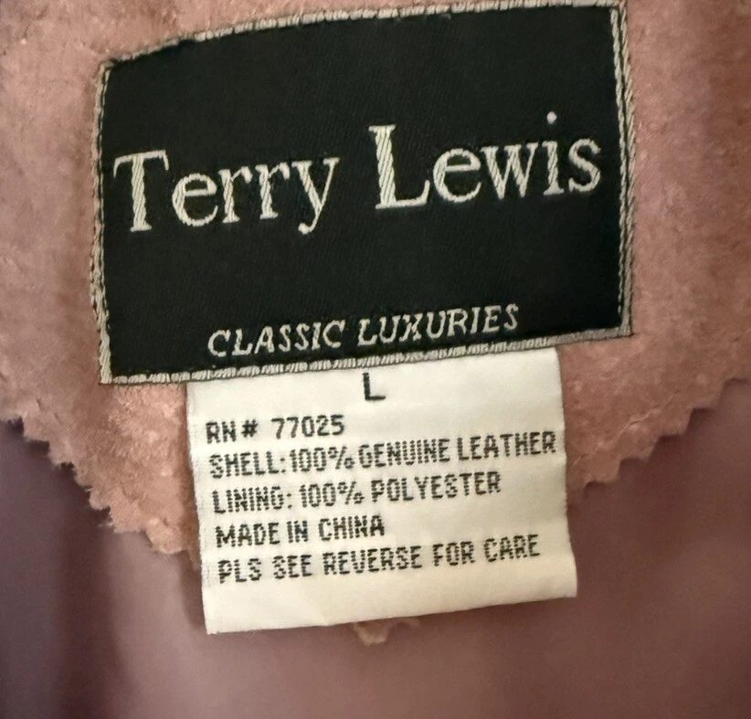 Terry Lewis Coat Suede Leather Jacket Pink Mauve Button Pockets Mid-Length Sz L - Image 2 of 4