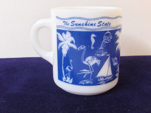VTG NEW White Milk Glass Florida FL The Sunshine State -Coffee, Tea Cup/Mug