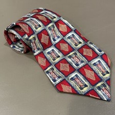 Churchill Collection Vintage Geometric Diamond Pattern Silk Tie Red White Blue