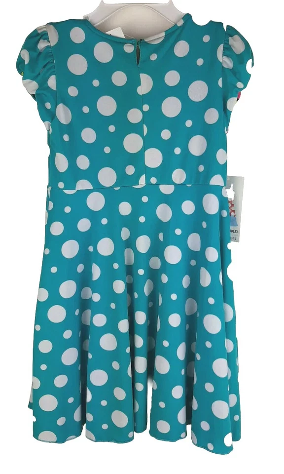 Niñas 4T Vestido Reversible Aqua Lunares Negro Mariposas Iglesia Escuela Viaje Foto 3 de 4