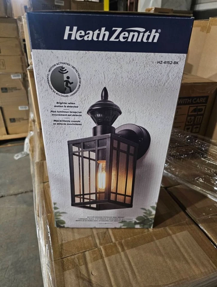 HEATHZENITH Heath/Zenith SL-4152-BK Outdoor Motion Sensor Wall Lantern Black – Weatherproof
