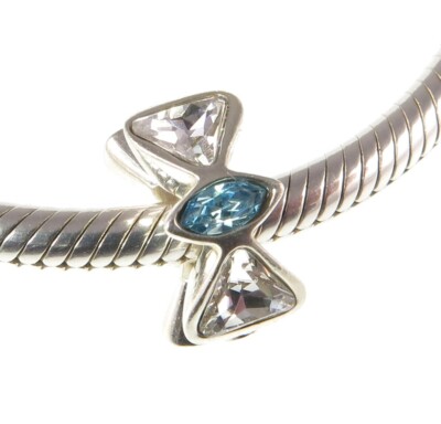 CHAMILIA 925 Silber & Kristall BLAUE FLIEGE SPACER Charm Perle, Sommer