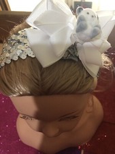 Infant And Toddler Elastic Headband White And Silver With Teddy.