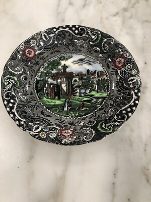 Antique Black Multicolor Transfer 1910 WR Midwinter England Landscape Saucer