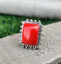 Natural Red Coral Ring 925 Sterling silver Handmade Ring Bohemian Hippie Ring