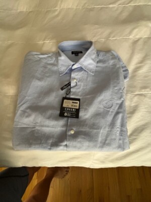 Coveri Collection Italian Linen and Cotton men's shirt  button down light Blue M