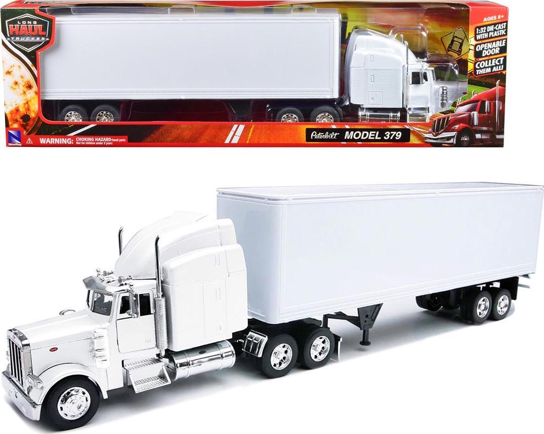 Peterbilt 379 Truck with Dry Goods Trailer White Long Haul Trucker 