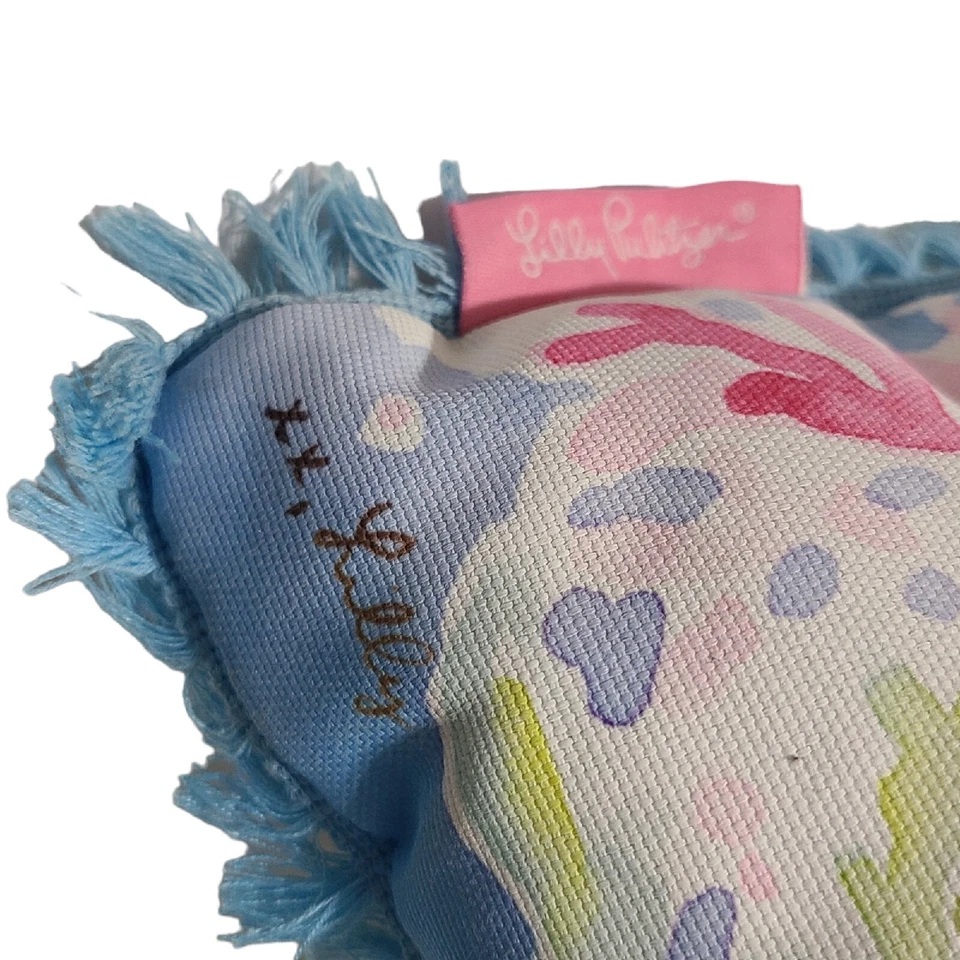 Lilly Pulitzer 18x18 Pillow Indoor Outdoor Ocean Coral Blue Fringe Pink Blue - Image 3 of 4