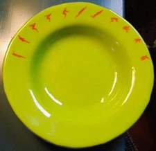 Rare Vtg 10" Hand Blown ART GLASS BOWL Lime Green/Blue JUMPING MAN SILHOUETTES