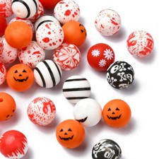 50x Silicone Halloween Loose Round Beads for Jewelry DIY Bracelet Lanyard Making