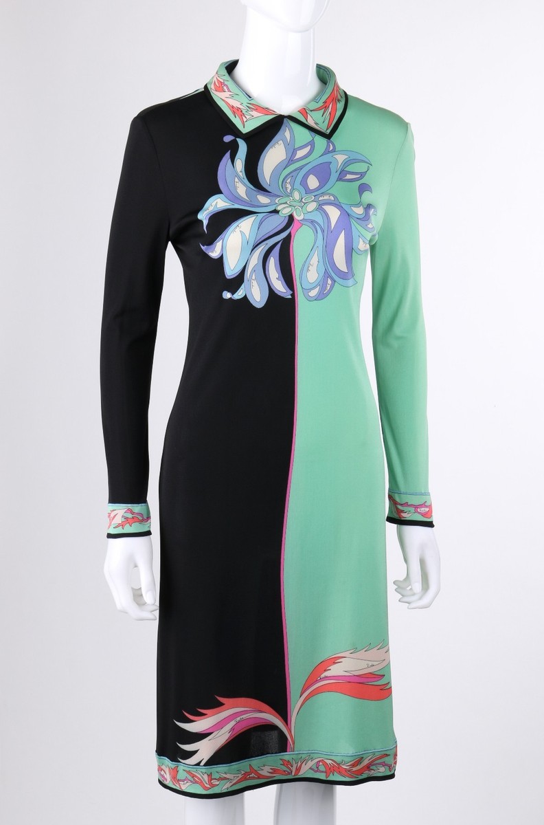 slim fit dress slacks Emilio Pucci // Green & Blue Abstract Print Dress – VSP Consignment main image 0