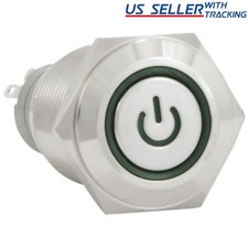 16mm 12V Latching Push Button Power Switch Stainless Steel Green LED Waterproof