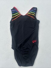 GK Elite Child  s L CL Gymnastics Leotard Black/Multi Color Rainbow Accents 