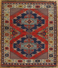 5.7 x 6.5 Hand-Knotted Afghan Kazak Rug Wool on Wool #PIX-26211