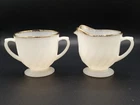Vintage Fire King Ovenware Creamer and Sugar Set milk glass gold trimmed Classic