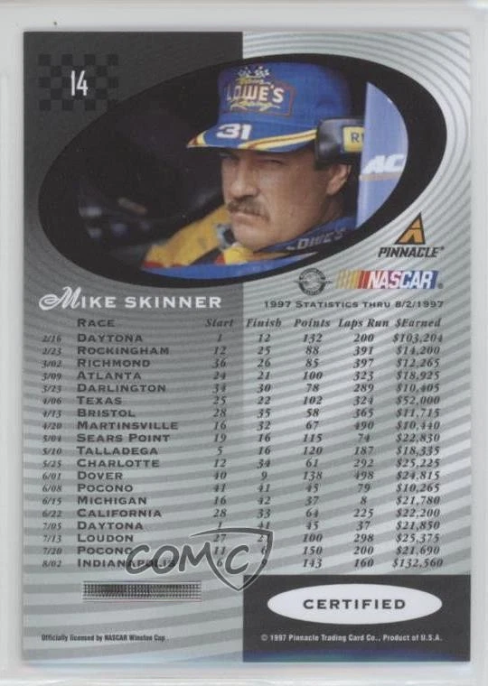 1997 Pinnacle Certified Mike Skinner #14 - Image 2 of 2