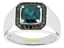 Natural London Blue topaz & Black Spinel Gemstone 925 Sterling Silver Ring #29