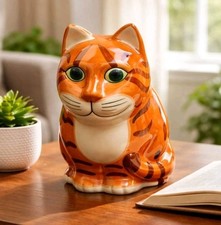 Quail Pottery Ginger Striped GEORGE  Cat Figurine 5"  MONEYBOX Vintage Vgc