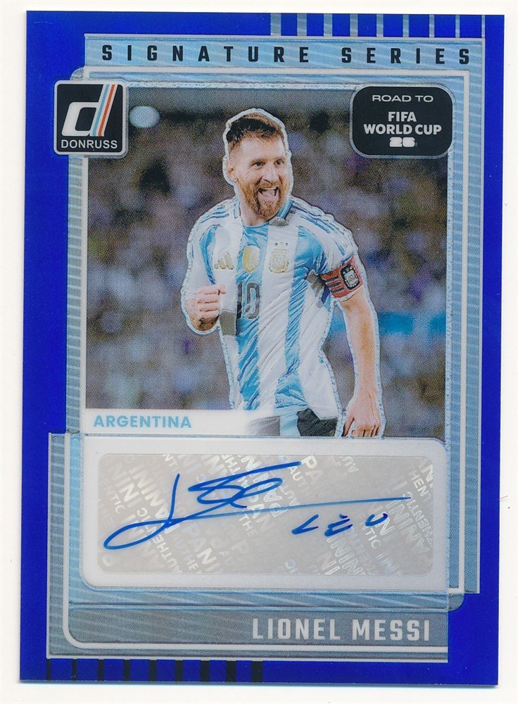 LIONEL MESSI 2025/26 DONRUSS FIFA WORLD CUP SIGNATURE SERIES BLUE AUTO SP #/199