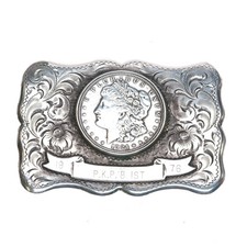 1976 Diablo Hand Engraved Sterling silver US Dollar belt buckle