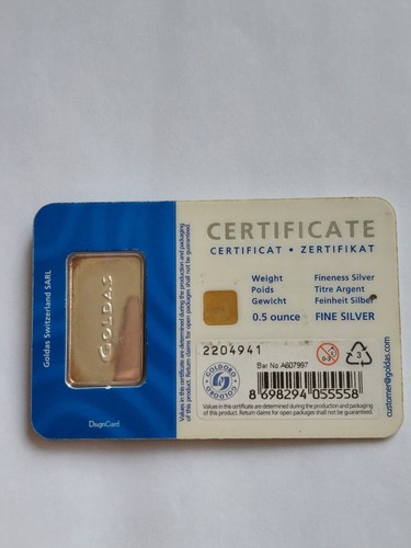 Goldas Chip Silver 1/2 Ounce .999 Fine Silver Bullion Bar in Certificate Card - Picture 3 of 4