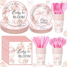 24 Set Baby in Bloom Wildflower Floral Party Tableware Set for Baby Shower Gi...