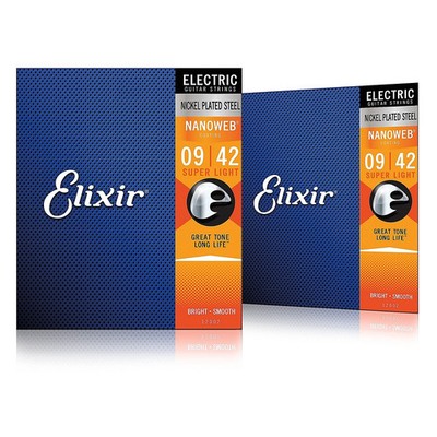 Elixir Electric Guitar Strings with NANOWEB Coating Super Light .009.042 2Pack
