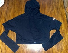 ALO YOGA Peak Cutout Elbow Cropped Hoodie Boxy Sweatshirt Black Women  s Sz S