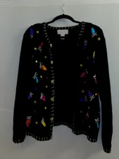 Size Med Monroe and Main black vtg Christmas sweater with Christmas ornaments