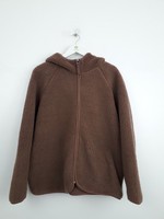 M&S Women's Coat Toffee Brown Hooded Full Zip Fleece Lined Borg Jacket New