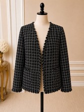Halogen Black Ivory Tweed Open Front Jacket NWT Frayed Trim Boucl Blazer