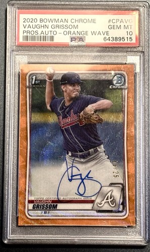 2020 Bowman Chrome Vaughn Grissom Orange Wave Refractor #’d 09/25  Auto PSA 10