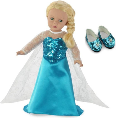 18 Inch Doll Clothes Ice Princess Halloween Costume Gown Dress Outfit with Spark