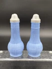 Vintage Jeannette Blue Delphite Milk Glass Salt & Pepper Shakers with Lids