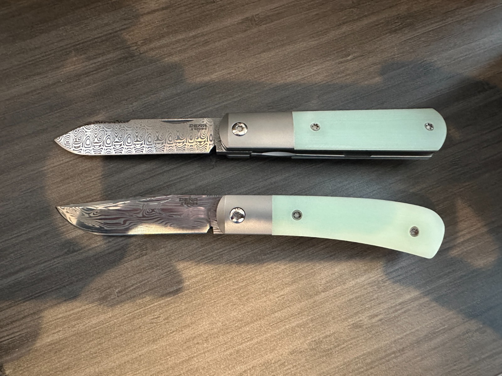 Custom Modded Pena X Series Trapper Front Flipper Natural G10 w/ Damasteel