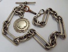 SUPERB HEAVY 79g RARE FANCY LINK ANTIQUE 1895 STERLING SILVER ALBERT WATCH CHAIN