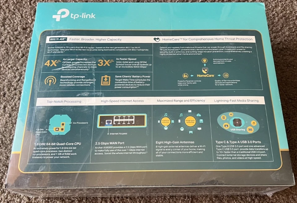 TP-Link Archer AX6000 Wi-Fi WiFi 6 8-Stream 2.5 G WAN Gaming Router – Sealed - Image 2 of 4
