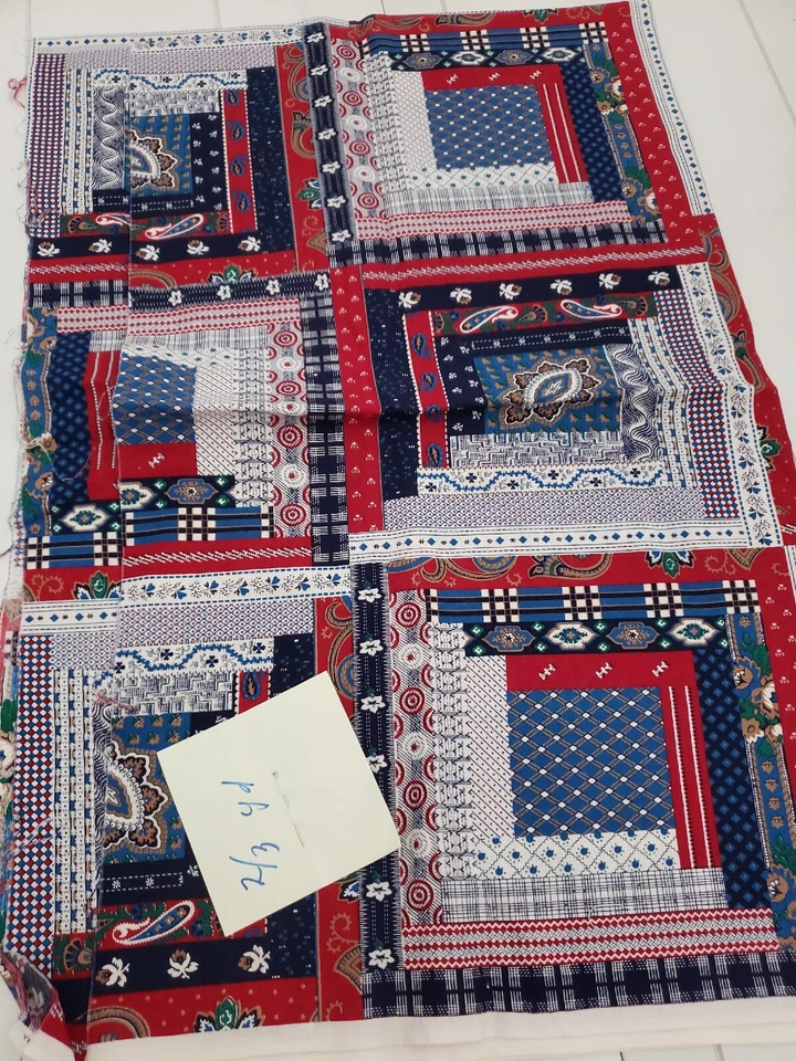 2/3 Yd, Vintage Red White Blue Western Log-Cabin Print Cranston, P955 Paisley US - Image 2 of 4