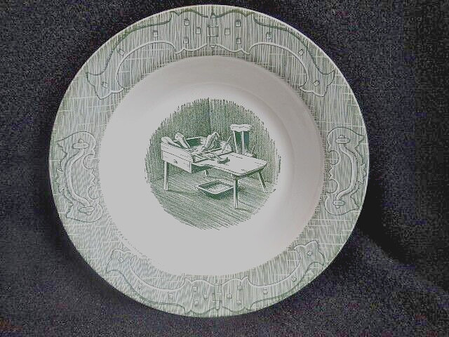 Old Curiosity Shop Cobblers Bench 9" Serving  Bowl Green Royal China USA