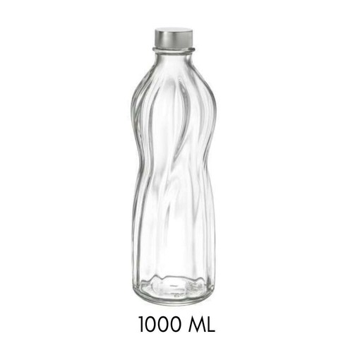 Home Tresor Set 4 Bottiglie In Vetro 1 Litro – Tappo In Acciaio Inox, Serigrafate Con Frasi Originali, Lavabili In Lavastoviglie, Ecologiche
