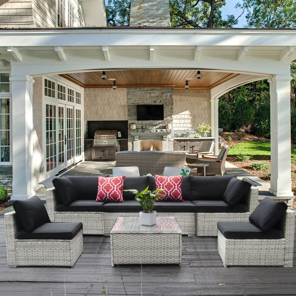 Polar Aurora Outdoor Patio Sofa Set PE Rattan Wicker Sectional