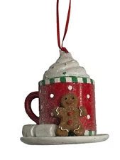 NEW 3.5" GINGERBREAD MAN WITH RED DOT COCOA CUP ORNAMENT FREE SHIP