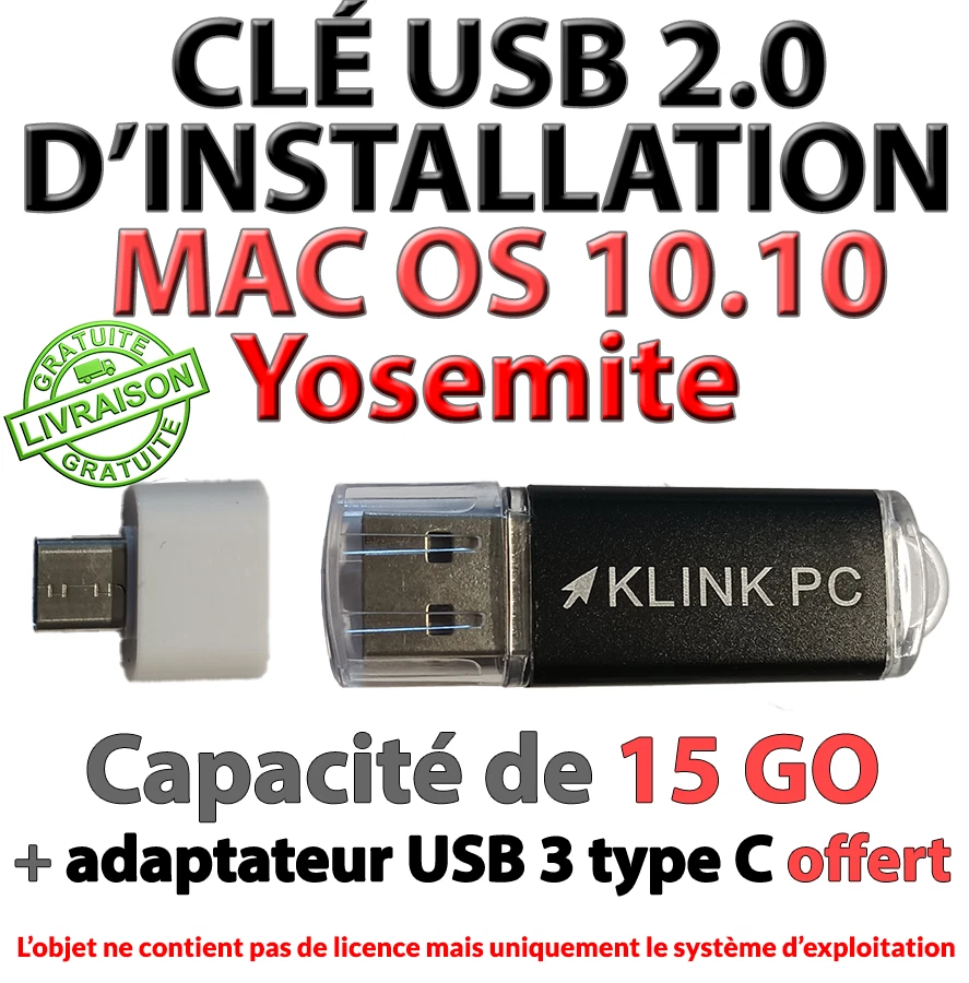 KLINK PC Clé USB de dépannage et installation MAC OS 10.10 Yosemite