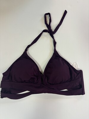 Kona Sol Size Large 12-14 Deep Burgundy Faux Wrap Halter Style Bikini Swim Top