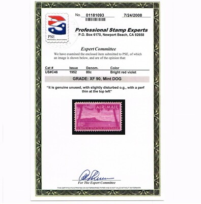 GENUINE SCOTT C46 XF MINT OG NH PSE CERT GRADED XF-90 BRIGHT RED VIOLET ...